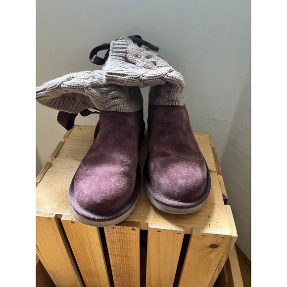 UGG Size 6 Cordovan Kiandra Chunky Cotton Knit Brushed Suede Lace Up Ankle Boots - Picture 7 of 16